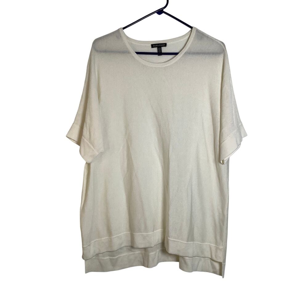 Eileen Fisher Women's XL White Silk Blend High Low Knit Top Quiet Luxury Q6-27
